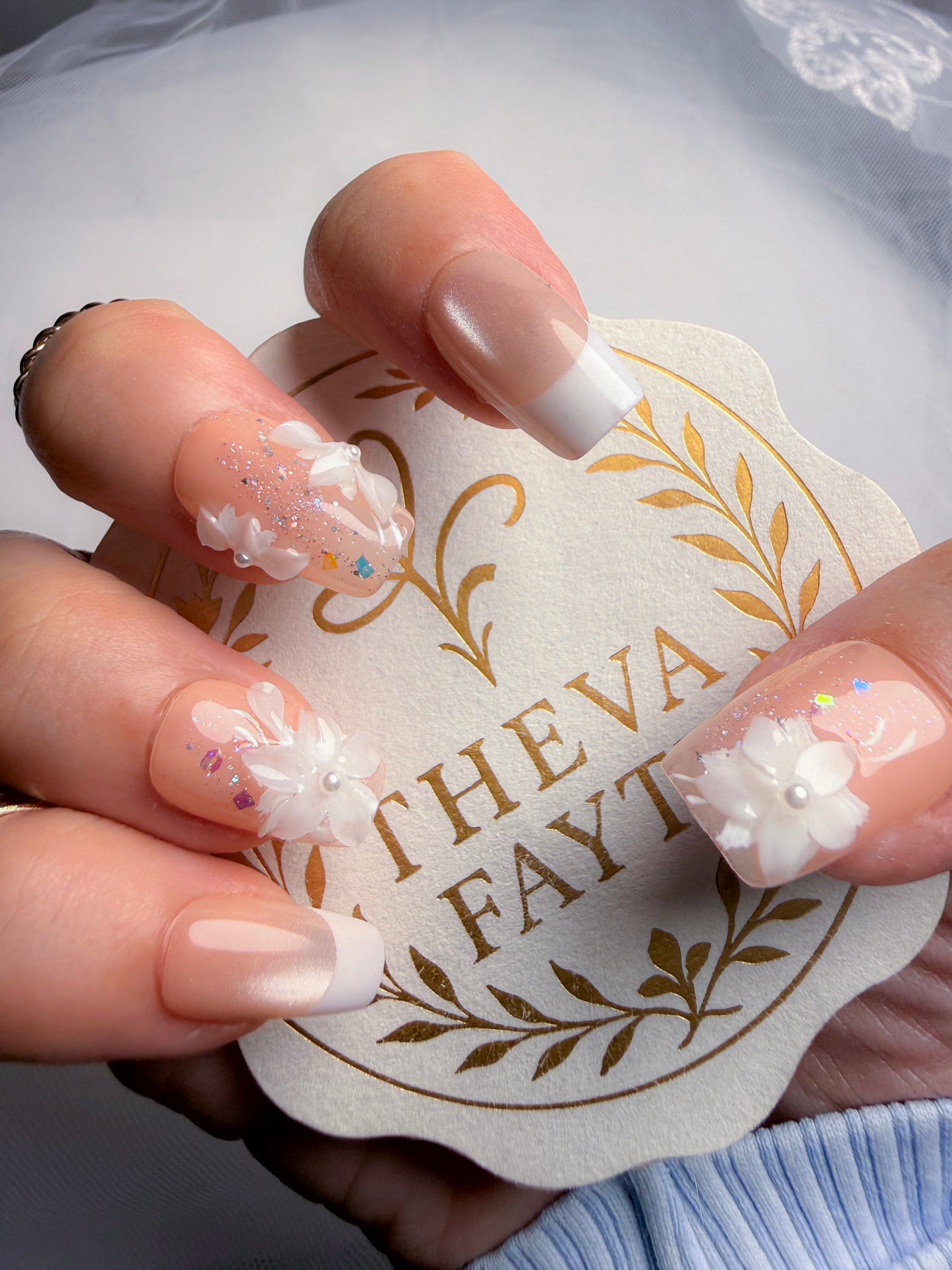 Medium Almond Floral Pearl Press-On Nails – Pearl Petal
