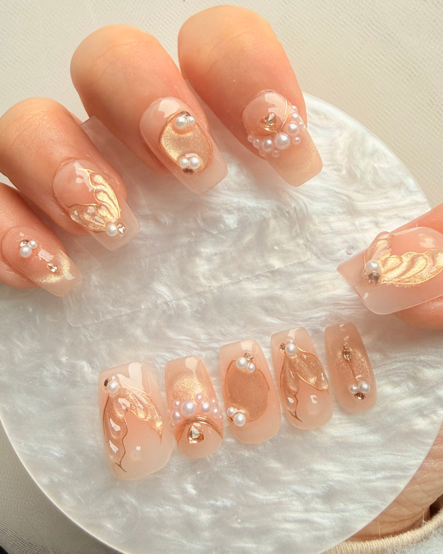 Square Gold Pearl Press-On Nails – Gilded Whisper