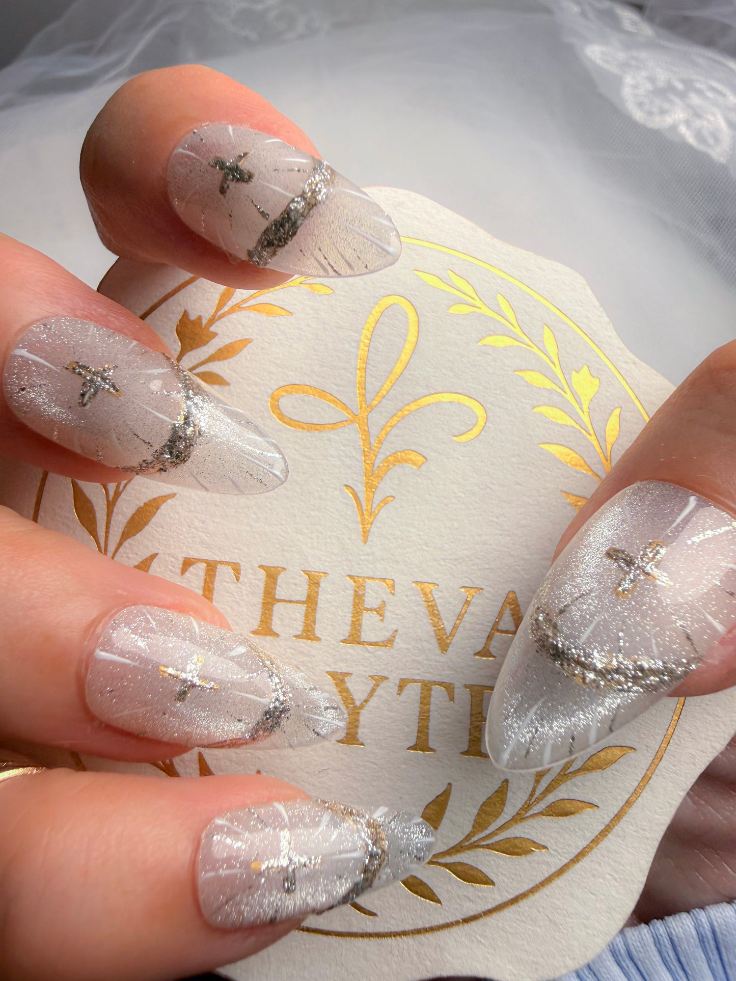 Almond Crystal Press-On Nails – Lunar Cross