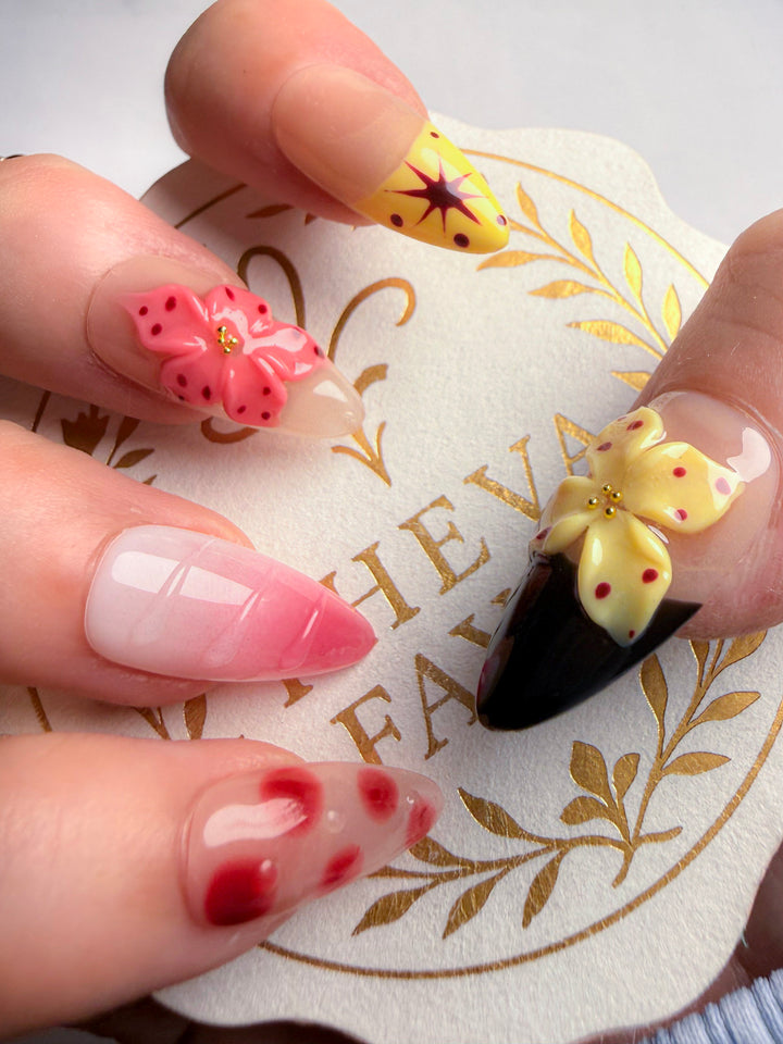 Medium Almond Floral Press-On Nails – Petal Play