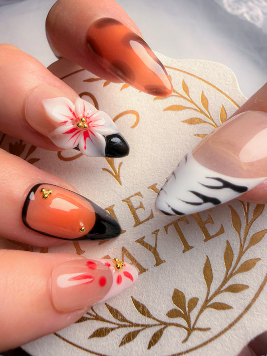 Medium Almond Floral Press-On Nails – Ember Petal