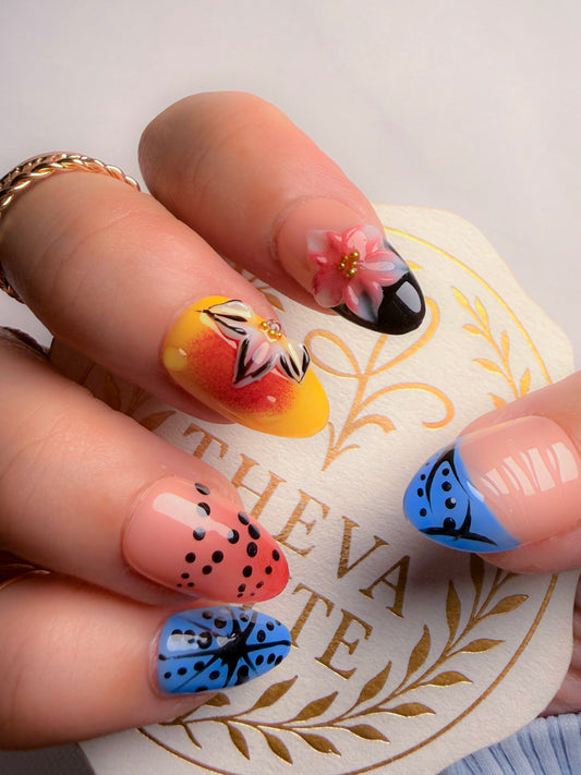 Medium Almond Floral Press-On Nails – Citrus Garden