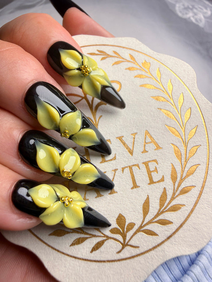 Long Almond Diamond Floral Press-On Nails – Crystal Veil