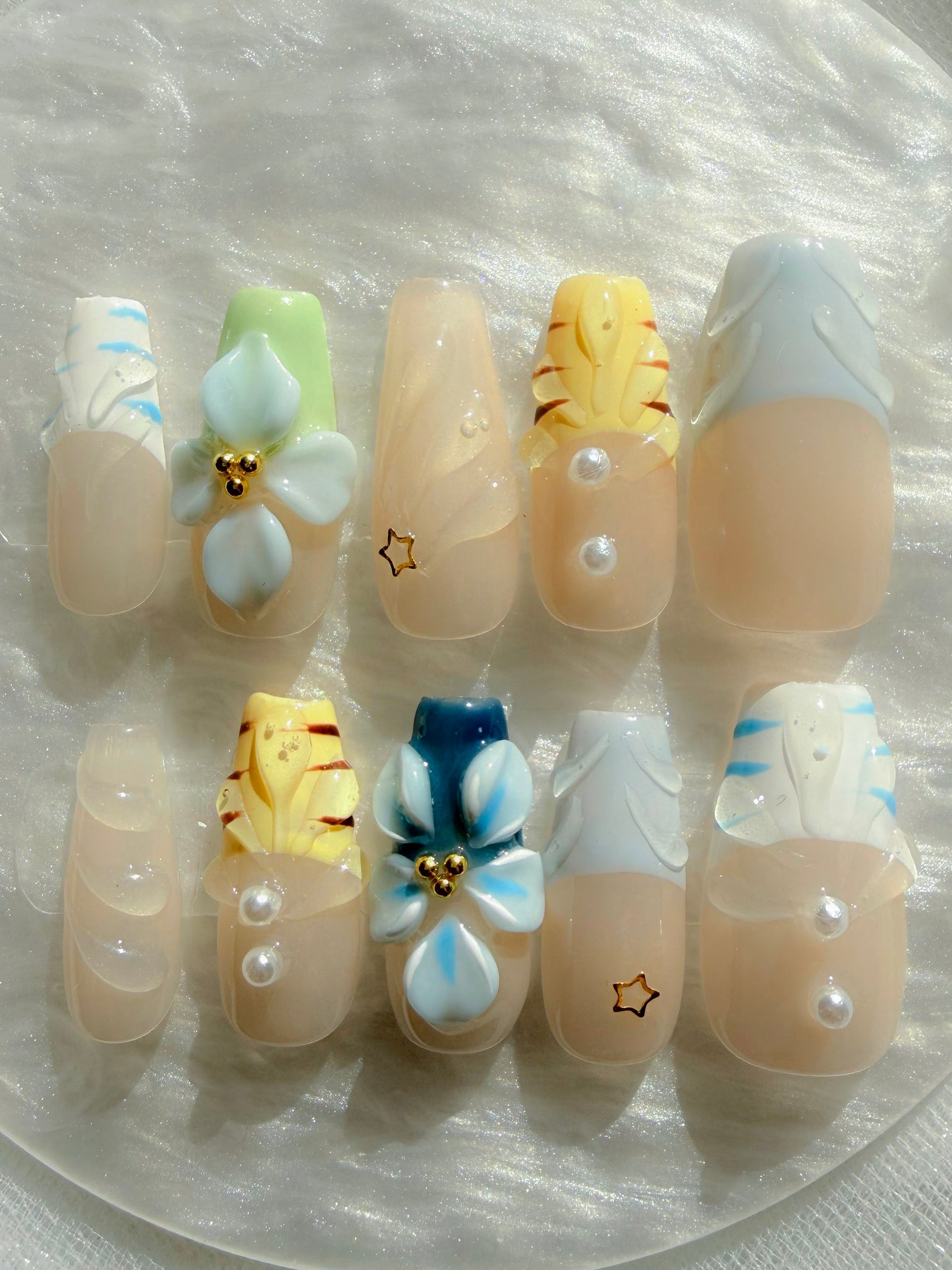 Almond Floral Press-On Nails – Pastel Garden