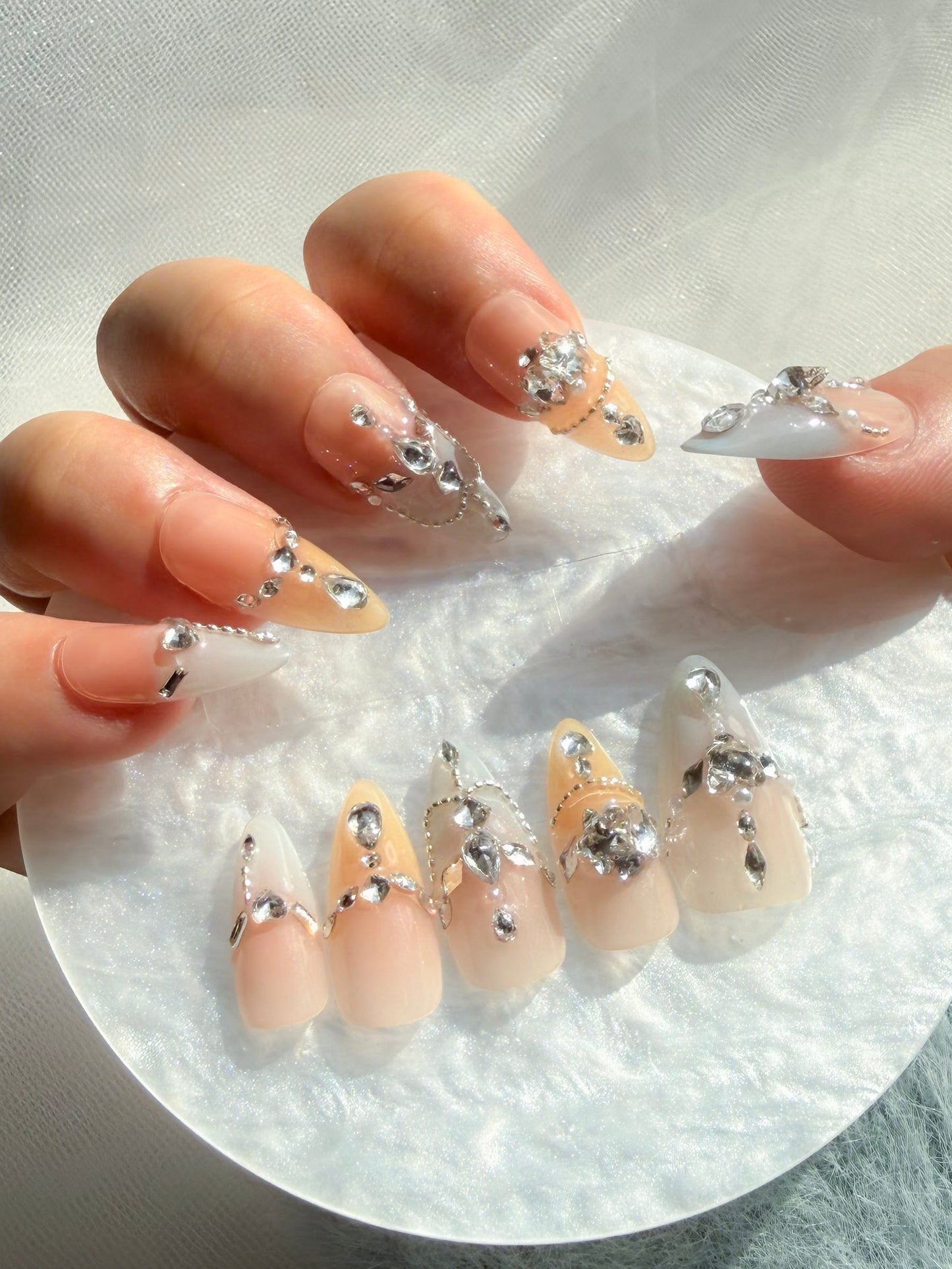 Long Almond Crystal Press-On Nails – Gilded Aura