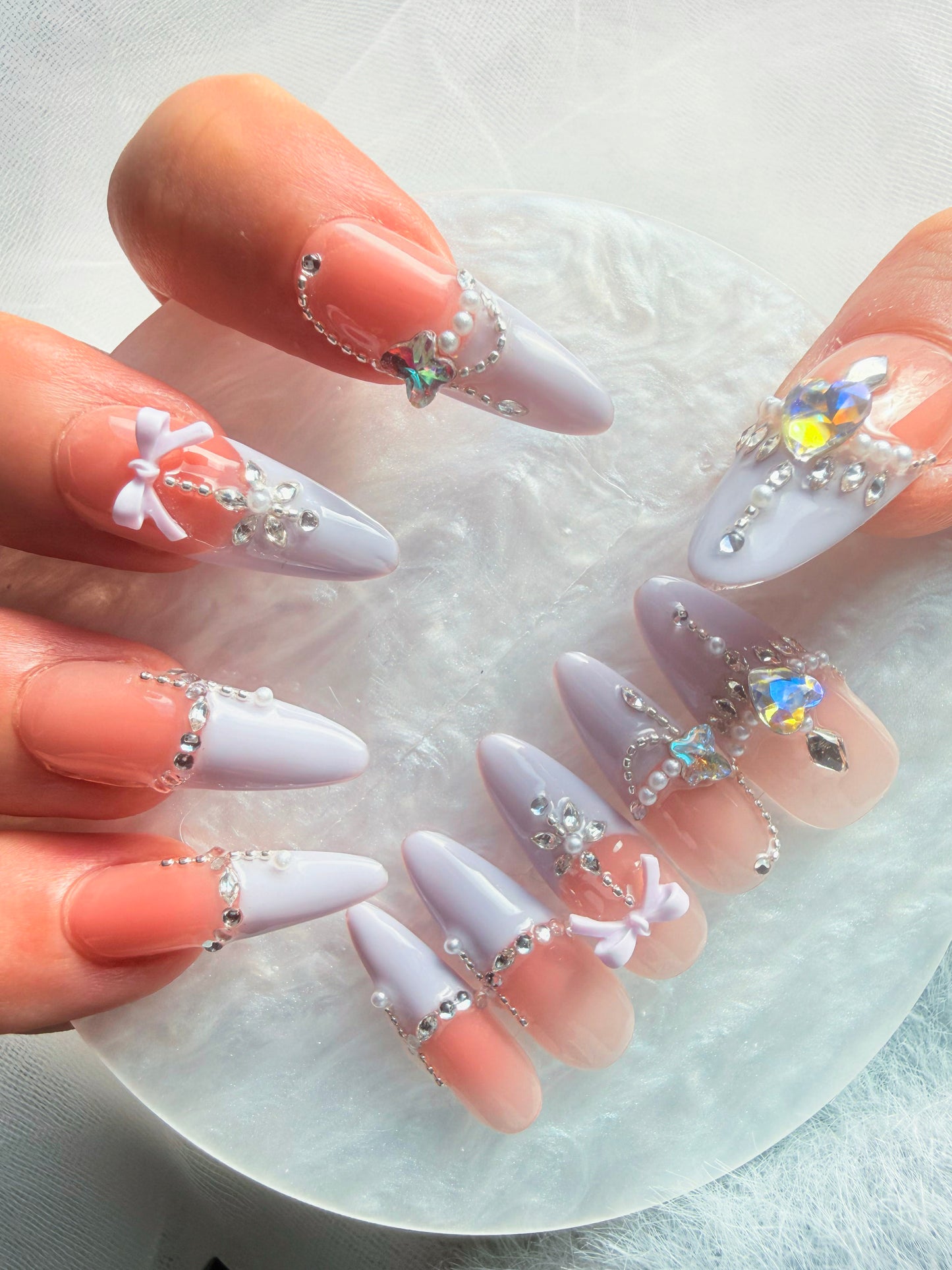 Almond Crystal Press-On Nails – Blush Veil