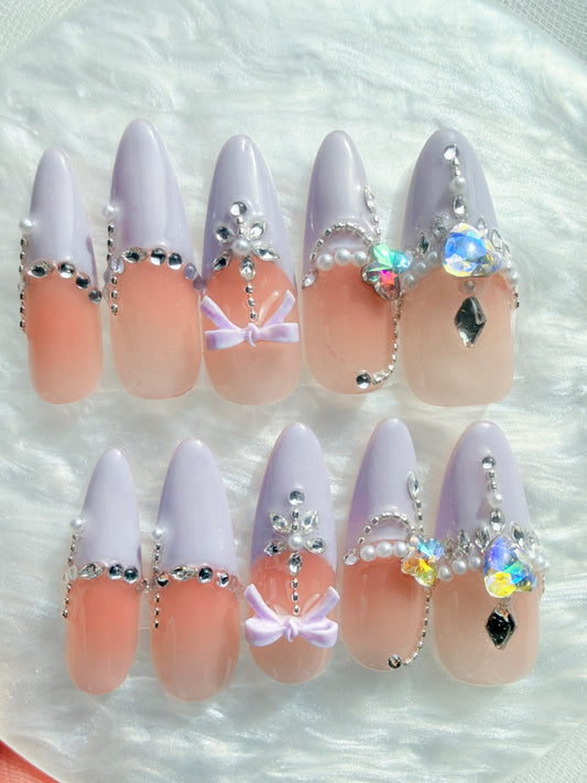 Almond Crystal Press-On Nails – Blush Veil