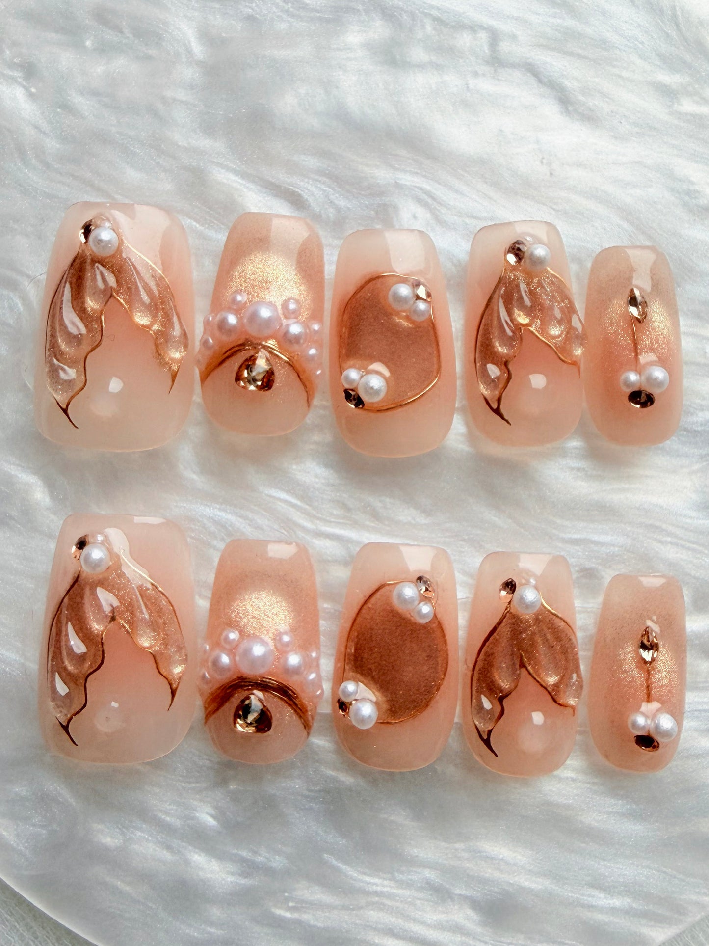 Square Gold Pearl Press-On Nails – Gilded Whisper