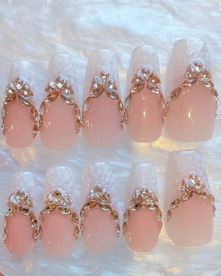 Medium Square Diamond Press-On Nails – Blush Radiance