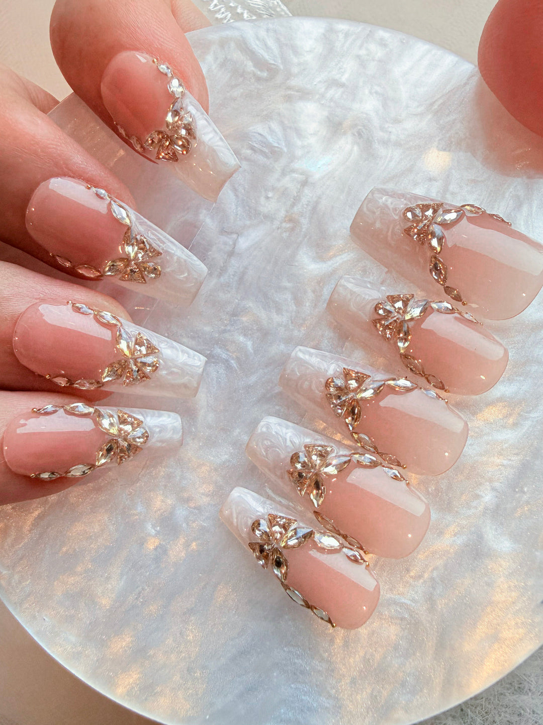 Medium Square Diamond Press-On Nails – Blush Radiance