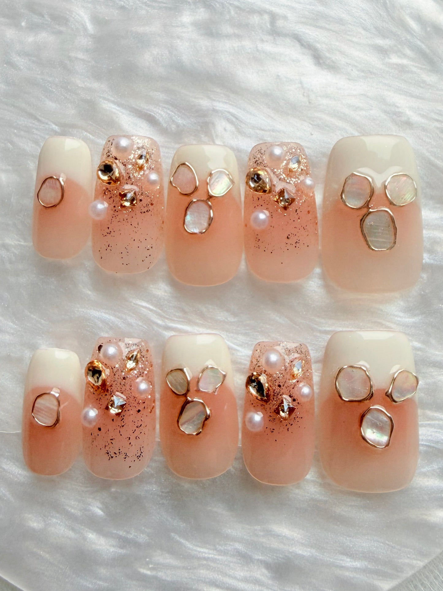 Square Pearl Shell Press-On Nails – Opaline Tide